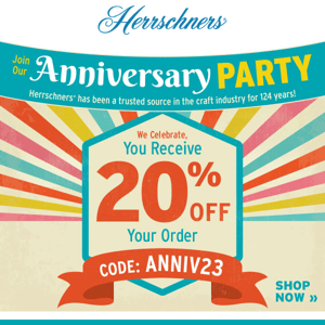 It's our anniversary! 🎊 Share in our celebration with 20% off!