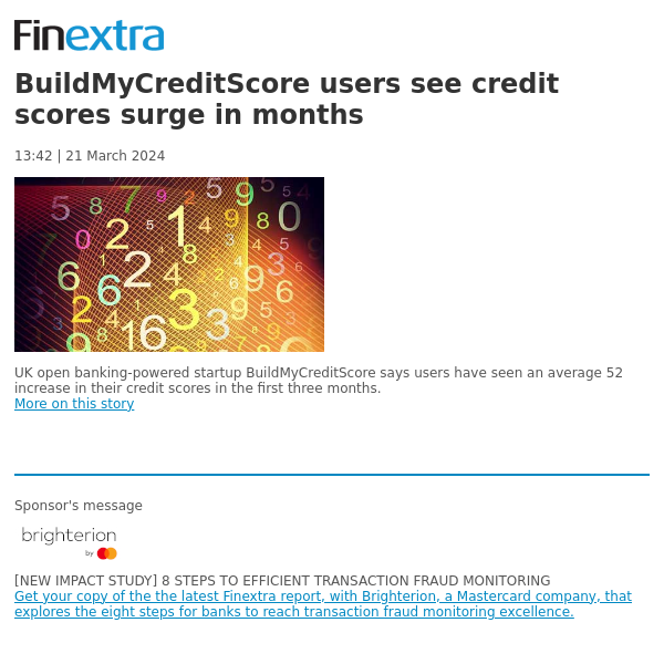 Finextra News Flash: BuildMyCreditScore users see credit scores surge in months