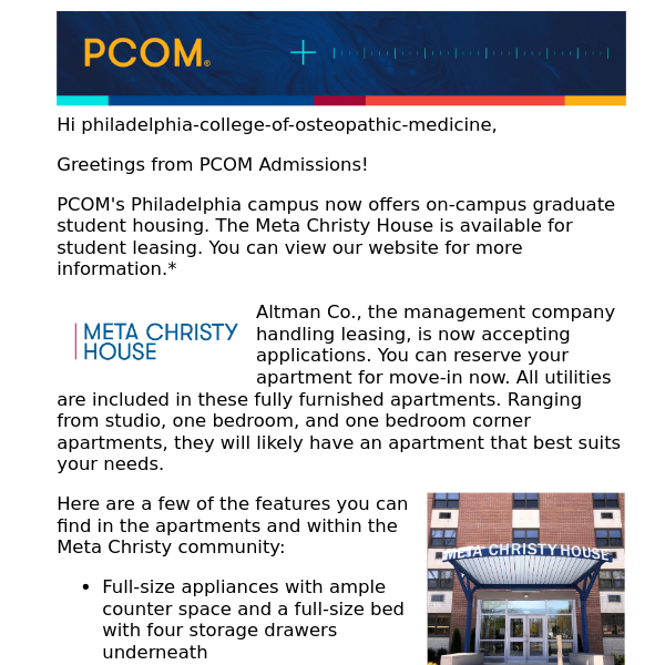 Looking for graduate housing? Take a look at Meta Christy House