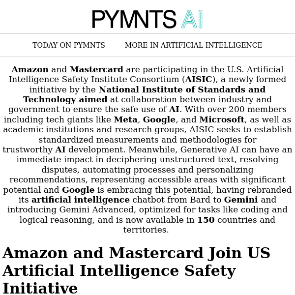Amazon and Mastercard Join AI Group