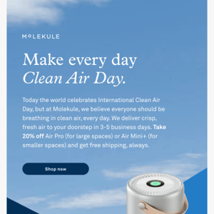 20% off for International Clean Air Day