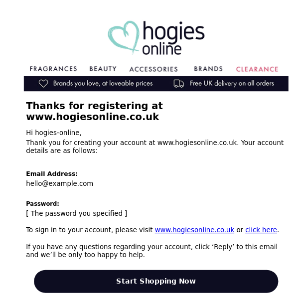 Thanks for Registering at www.hogiesonline.co.uk