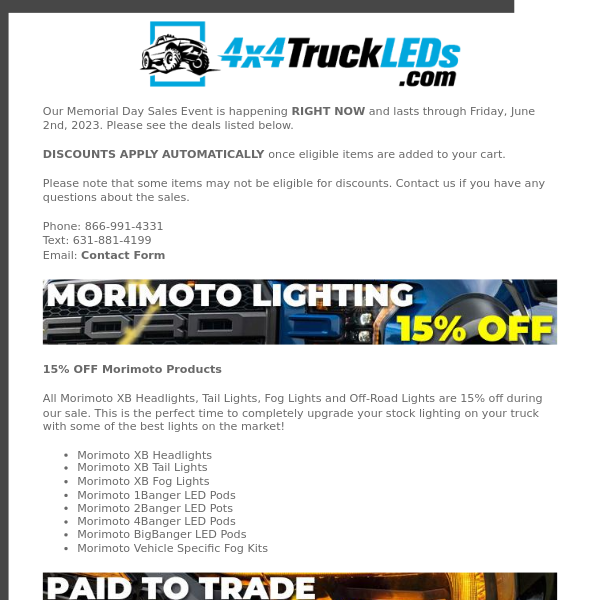 Memorial Day Sales at 4x4TruckLEDs.com are here!