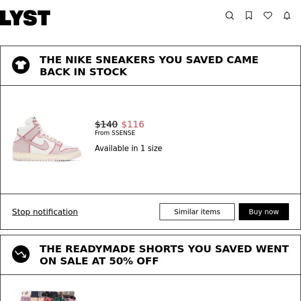 The Nike sneakers you saved came back in stock