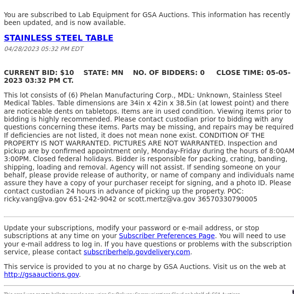 GSA Auctions Lab Equipment Update