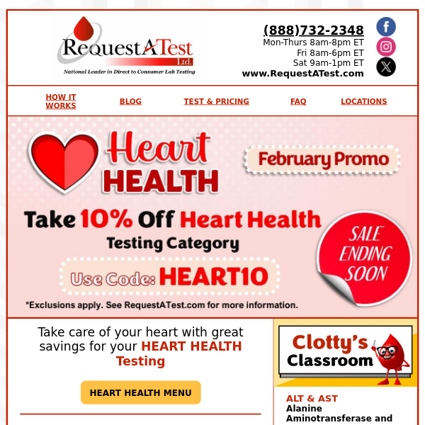 Heart Health Month Promo is almost over…Take 10% Off Heart Health Testing. 