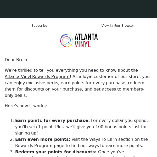 🤩 Join the Atlanta Vinyl Rewards Program today and start earning rewards!