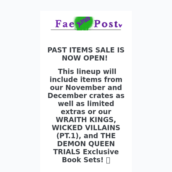 Sales Now Open for February Past Items Sale!