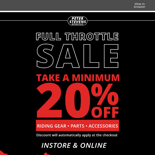 20% OFF ALL TRIUMPH GEAR, CASUAL, PARTS & ACCESSORIES - Full Throttle Sale - NOW ON!!
