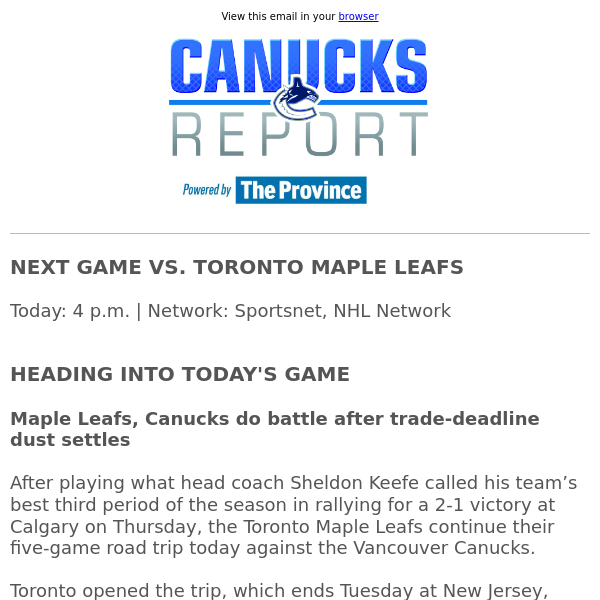 Maple Leafs, Canucks do battle after trade-deadline dust settles