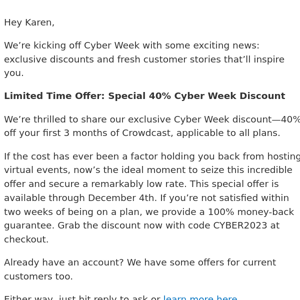 A special cyber monday to monday deal from Crowdcast
