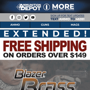 I made a mistake, now free shipping on orders over $149 is EXTENDED!
