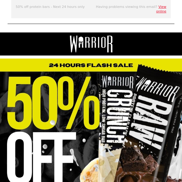 24 hour Flash Sale! 50% off all protein bars