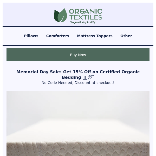 HURRY! Don't Miss 15% OFF On Organic Bedding