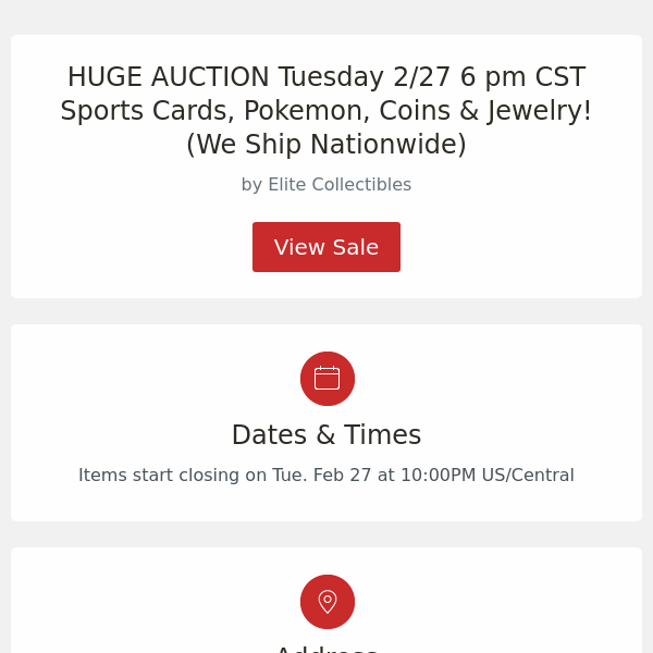 HUGE AUCTION Tuesday 2/27 6 pm CST Sports Cards, Pokemon, Coins & Jewelry! (We Ship Nationwide)