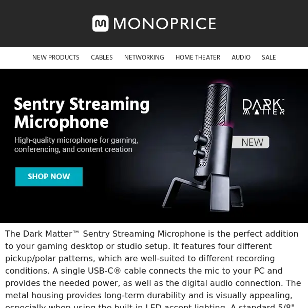 Monoprice Dark Matter Sentry Streaming Microphone