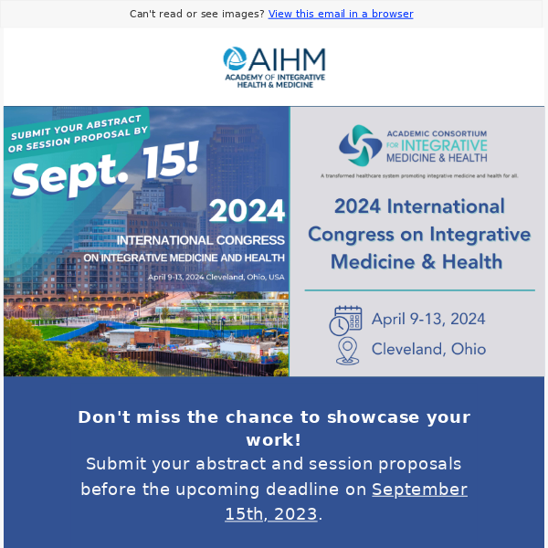 The 2024 International Congress on Integrative Medicine & Health is taking place April 9 - 13, 2024, in Cleveland, Ohio