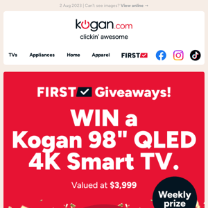 WIN a Kogan 98" QLED TV worth $3,999!