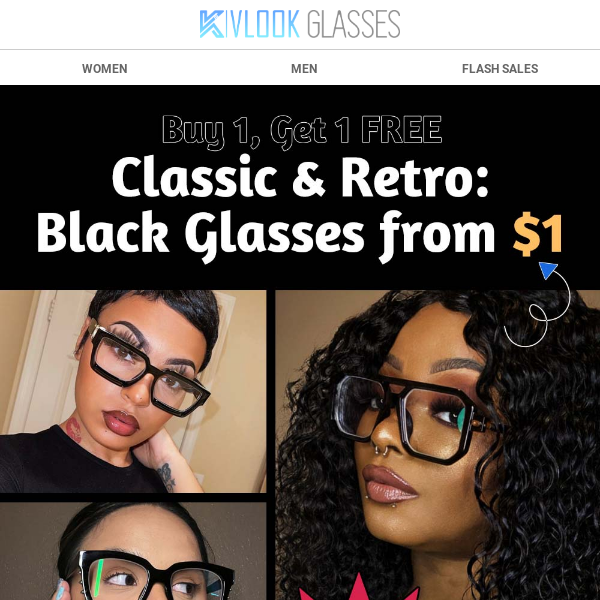 ⚫️ Classic & Retro: Black Glasses from $1 + Buy 1, Get 1 FREE! ️✨
