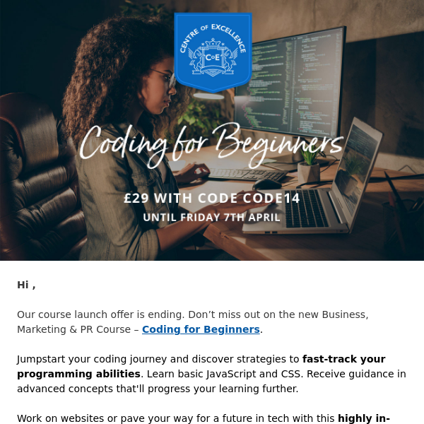 New Course: Coding for Beginners *£29 offer ending*