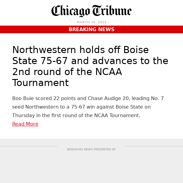 NCAA Tournament: Northwestern wins