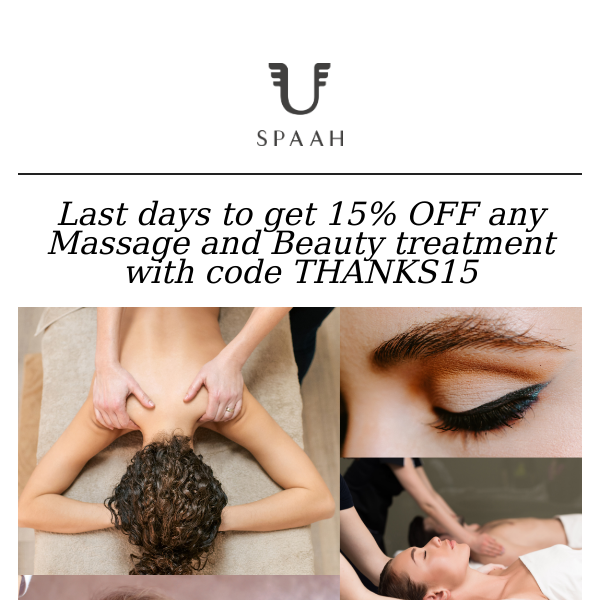 15% off Massages and Beauty with code THANKS15