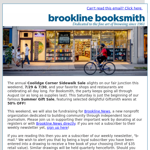 bmail 7.27.23 - Get Hydrated, Our Summer Sale Is Coming Up! - brookline  booksmith