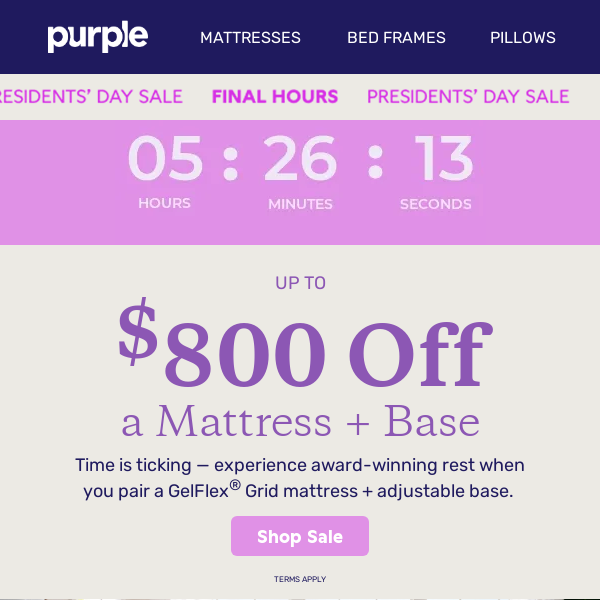 FINAL HOURS! Save up to $800 on a mattress + base