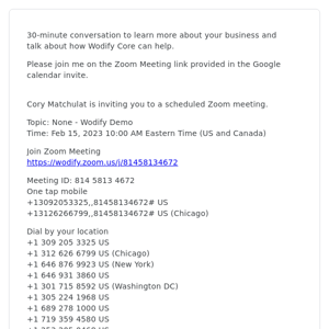 Invitation: None - Wodify Demo @ Wed Feb 15, 2023 10am - 10:30am (EST) (hello@example.com)