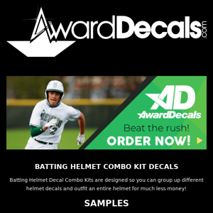 Order NOW! Batting Helmet Decal Combo Kits!  Save up to 50% by using a combo kit!