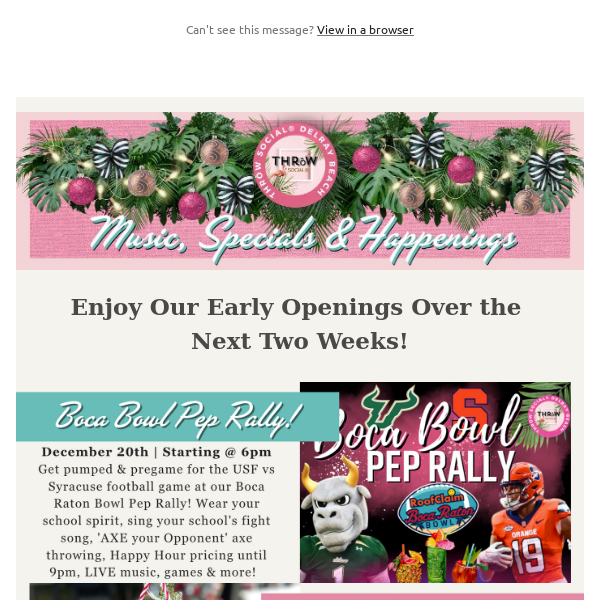 🎄Holiday Drinks, Boca Bowl, NYE Bash & More! Info Inside🎁