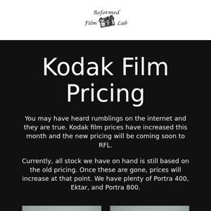 Kodak Film Prices & New Pro Cameras