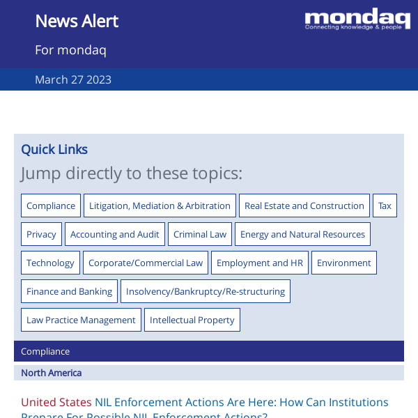 Mondaq Personalized News Alert