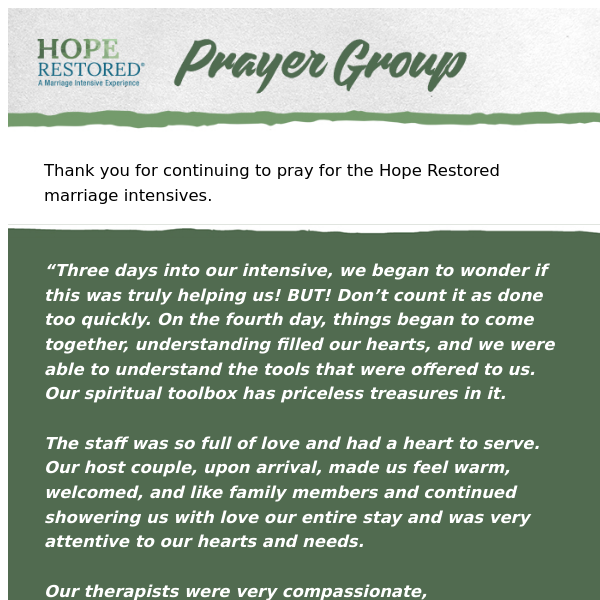 Hope Restored Prayer Initiative — Week of February 19th