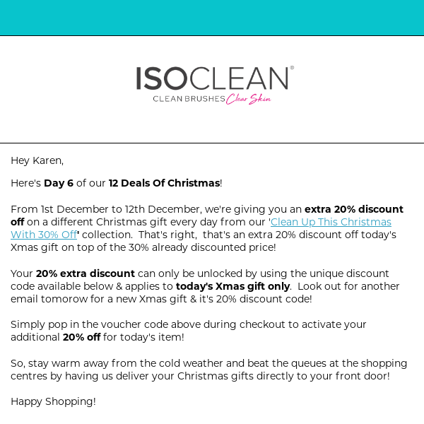 ISOCLEAN's 12 Deals Of Xmas - Day 6 - An Extra 20% Off !