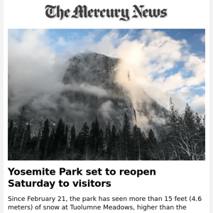 Yosemite Park set to reopen Saturday to visitors