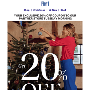 🎁 Alert! Your exclusive 20% off coupon to our partner brand, Tuesday Morning
