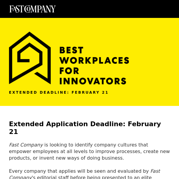 [Final Deadline Extended] - Best Workplaces for Innovators