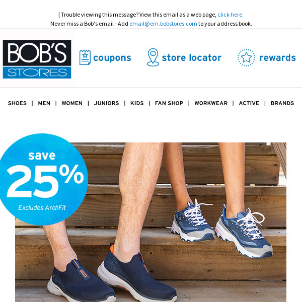 25% Skechers 😎 Bob's Stores