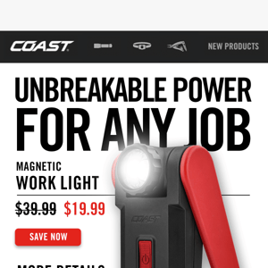 Over 50% rechargeable, magnetic work light savings