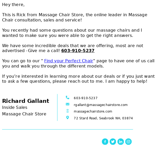 The Massage Chair info you asked for