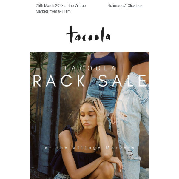 TACOOLA RACK SALE! Photoshoot samples, garments, accessories and more!
