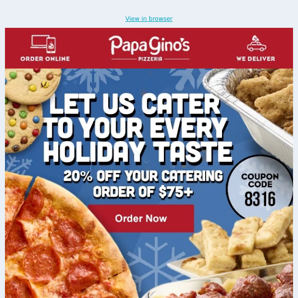 🍕🥗🍝 🍪 Hey Papa Gino's Fan - Open For All Your Catering Needs & a Sweepstakes! 🏈