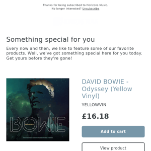 New! DAVID BOWIE - Odyssey (Yellow Vinyl)