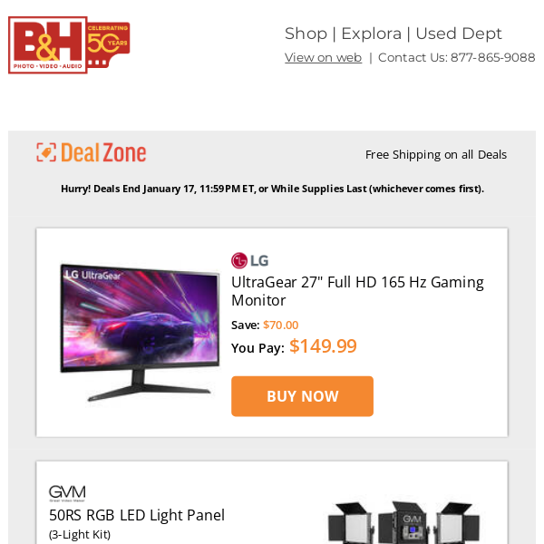 Today's Deals: LG UltraGear 27" Full HD 165Hz Gaming Monitor, GVM RGB LED Light Panel Kit, Tascam DR-10L Micro Portable Audio Recorder w/ Lav Mic, Sirui Ball Heads & More