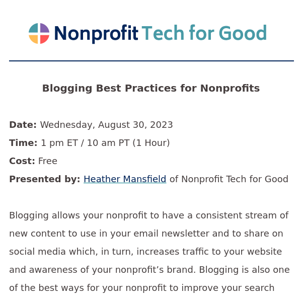 Free Webinar Tomorrow! Blogging Best Practices for Nonprofits