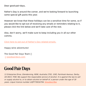 Prefer not to receive any Father's Day emails?