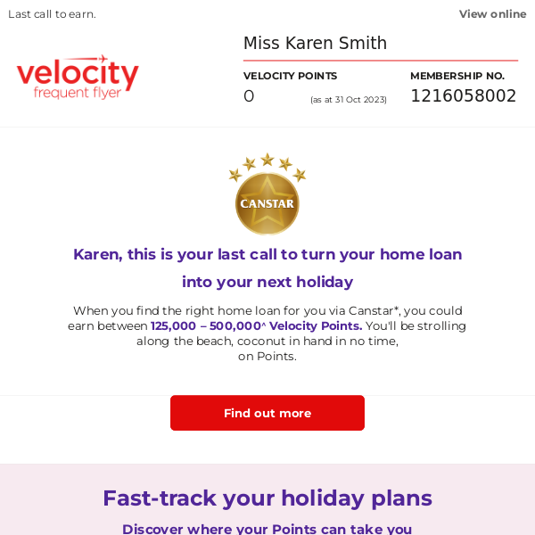 Virgin Australia, don't miss out on up to 500,000 Velocity Points^