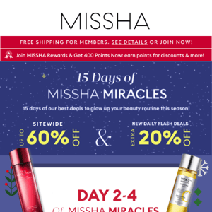 🎉 DAY 2 OF MISSHA MIRACLES! EXTRA 20% OFF ESSENCES & TONERS