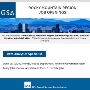 New/Current Job Opportunities in the GSA Rocky Mountain Region